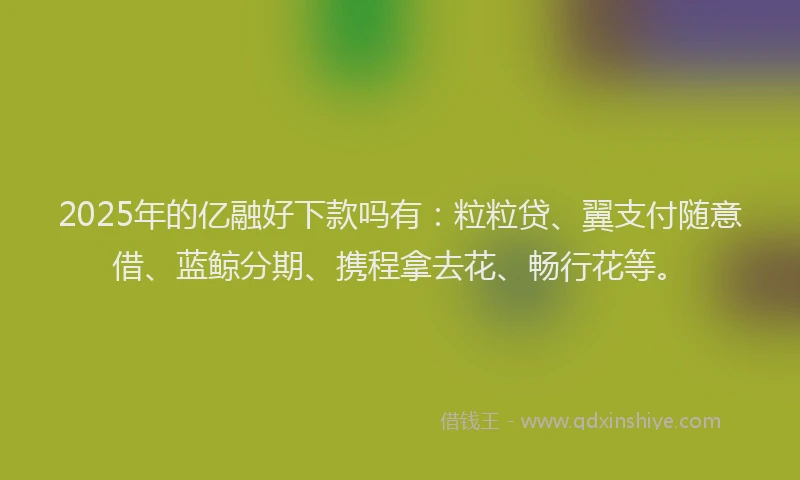2025年的亿融好下款吗有：粒粒贷、翼支付随意借、蓝鲸分期、携程拿去花、畅行花等。