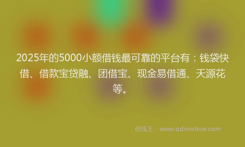 2025年的5000小额借钱最可靠的平台有：钱袋快借、借款宝贷融、团借宝、现金易借通、天源花等。