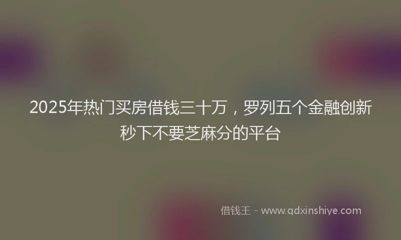 2025年热门买房借钱三十万，罗列五个金融创新秒下不要芝麻分的平台
