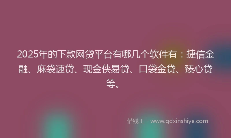 2025年的下款网贷平台有哪几个软件有：捷信金融、麻袋速贷、现金侠易贷、口袋金贷、臻心贷等。