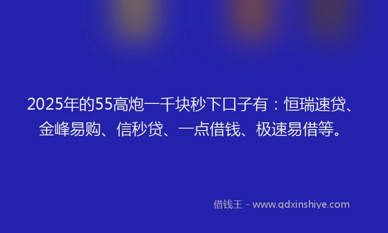 2025年的55高炮一千块秒下口子有：恒瑞速贷、金峰易购、信秒贷、一点借钱、极速易借等。