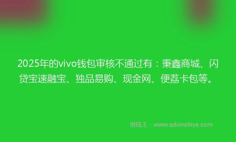 2025年的vivo钱包审核不通过有：秉鑫商城、闪贷宝速融宝、独品易购、现金网、便荔卡包等。