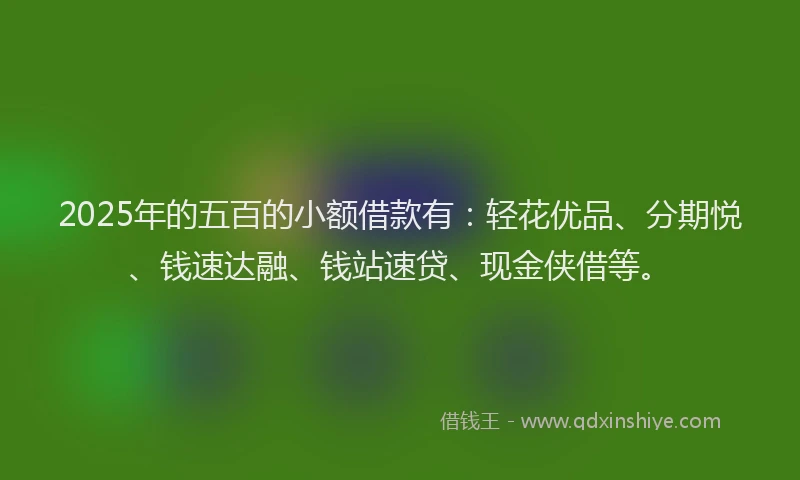2025年的五百的小额借款有：轻花优品、分期悦、钱速达融、钱站速贷、现金侠借等。