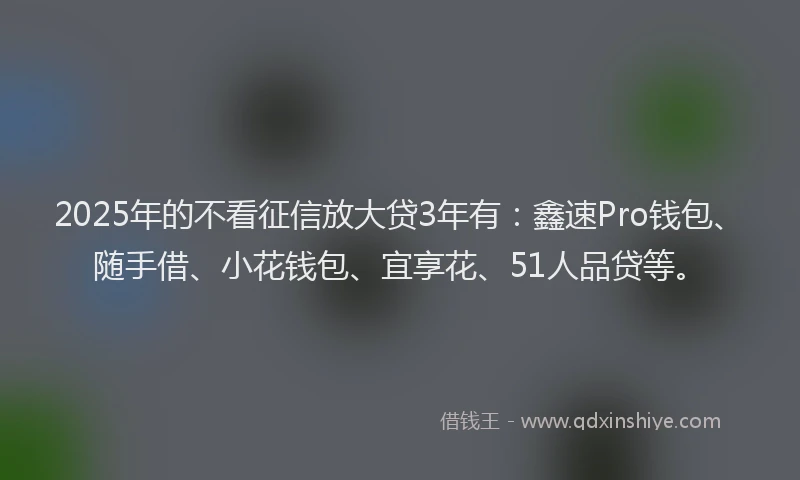 2025年的不看征信放大贷3年有：鑫速Pro钱包、随手借、小花钱包、宜享花、51人品贷等。