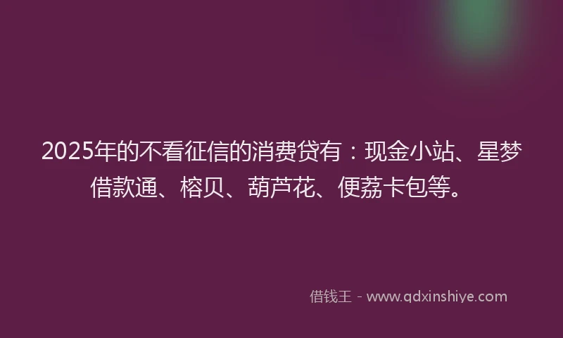 2025年的不看征信的消费贷有：现金小站、星梦借款通、榕贝、葫芦花、便荔卡包等。