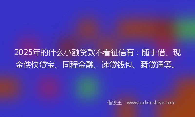 2025年的什么小额贷款不看征信有：随手借、现金侠快贷宝、同程金融、速贷钱包、瞬贷通等。