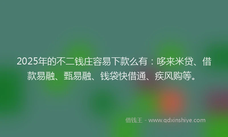 2025年的不二钱庄容易下款么有：哆来米贷、借款易融、甄易融、钱袋快借通、疾风购等。