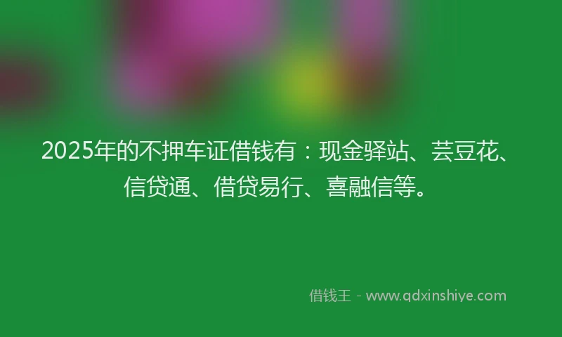 2025年的不押车证借钱有：现金驿站、芸豆花、信贷通、借贷易行、喜融信等。