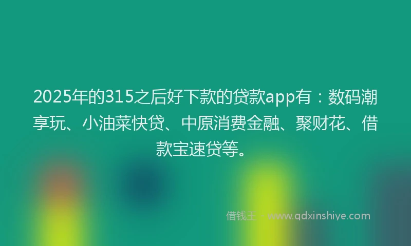 2025年的315之后好下款的贷款app有：数码潮享玩、小油菜快贷、中原消费金融、聚财花、借款宝速贷等。