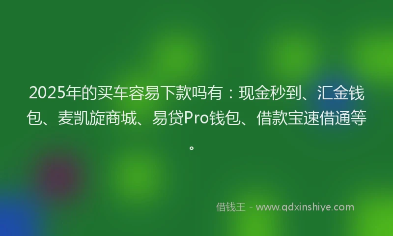 2025年的买车容易下款吗有：现金秒到、汇金钱包、麦凯旋商城、易贷Pro钱包、借款宝速借通等。