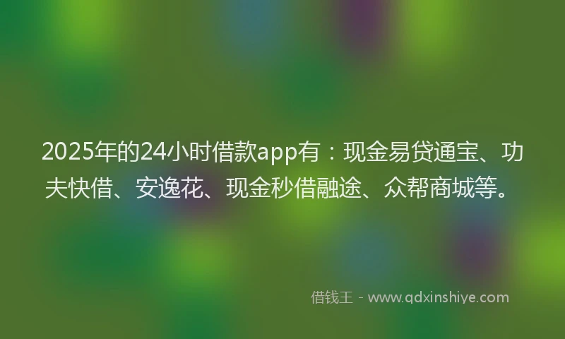 2025年的24小时借款app有：现金易贷通宝、功夫快借、安逸花、现金秒借融途、众帮商城等。