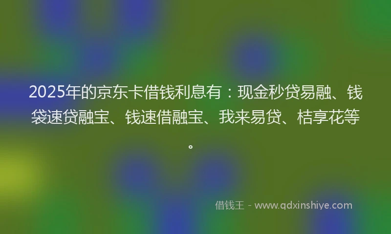 2025年的京东卡借钱利息有：现金秒贷易融、钱袋速贷融宝、钱速借融宝、我来易贷、桔享花等。
