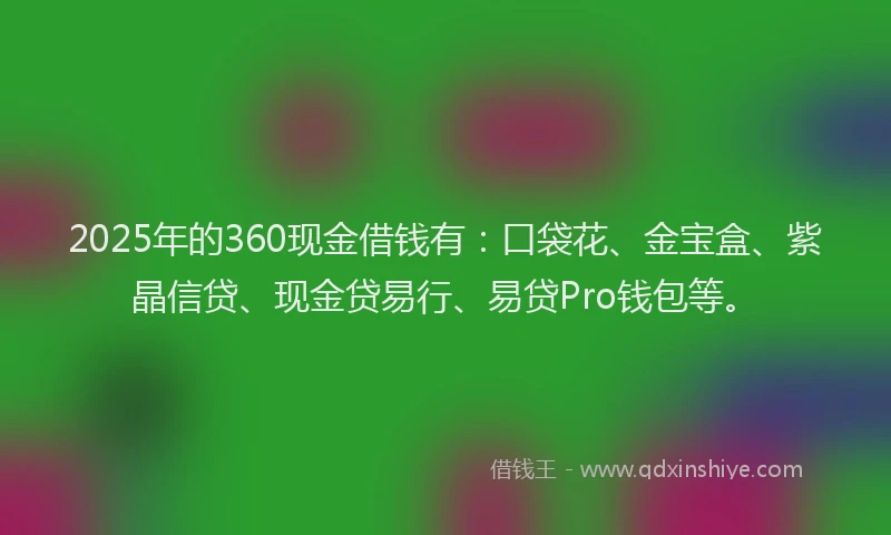 2025年的360现金借钱有：口袋花、金宝盒、紫晶信贷、现金贷易行、易贷Pro钱包等。