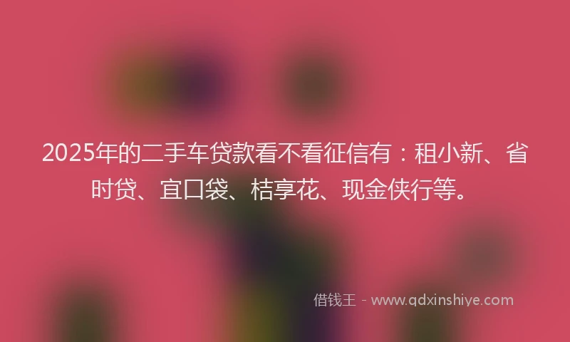 2025年的二手车贷款看不看征信有：租小新、省时贷、宜口袋、桔享花、现金侠行等。
