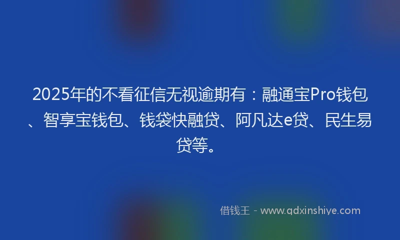 2025年的不看征信无视逾期有：融通宝Pro钱包、智享宝钱包、钱袋快融贷、阿凡达e贷、民生易贷等。