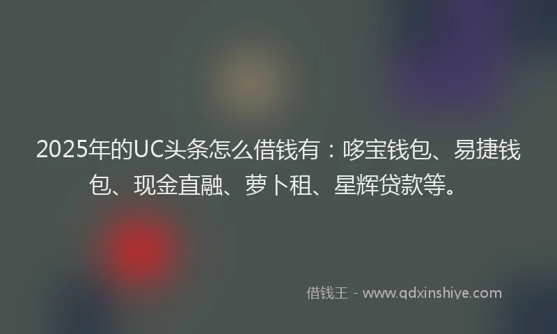 2025年的UC头条怎么借钱有：哆宝钱包、易捷钱包、现金直融、萝卜租、星辉贷款等。