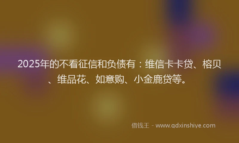 2025年的不看征信和负债有：维信卡卡贷、榕贝、维品花、如意购、小金鹿贷等。