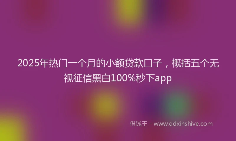 2025年热门一个月的小额贷款口子，概括五个无视征信黑白100%秒下app