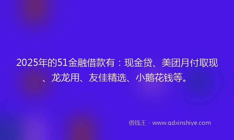 2025年的51金融借款有：现金贷、美团月付取现、龙龙用、友佳精选、小鹅花钱等。