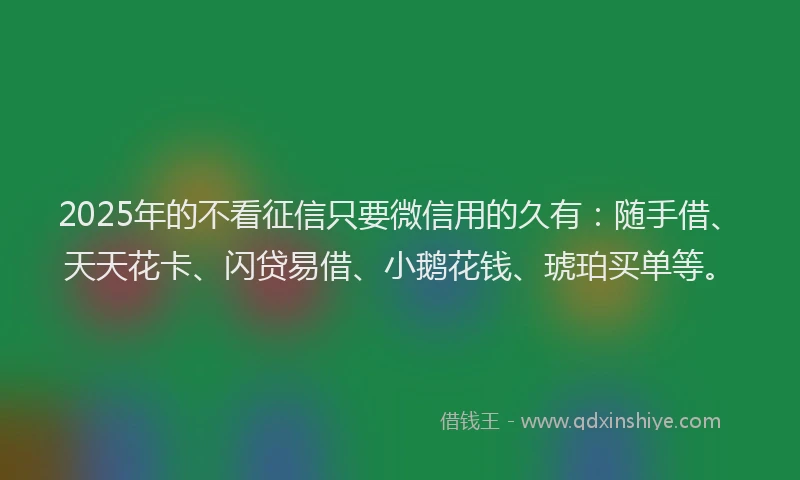 2025年的不看征信只要微信用的久有：随手借、天天花卡、闪贷易借、小鹅花钱、琥珀买单等。