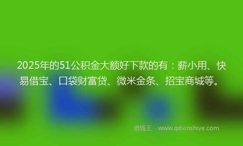 2025年的51公积金大额好下款的有：薪小用、快易借宝、口袋财富贷、微米金条、招宝商城等。
