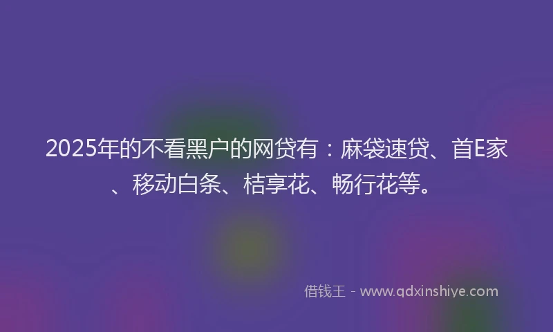 2025年的不看黑户的网贷有：麻袋速贷、首E家、移动白条、桔享花、畅行花等。