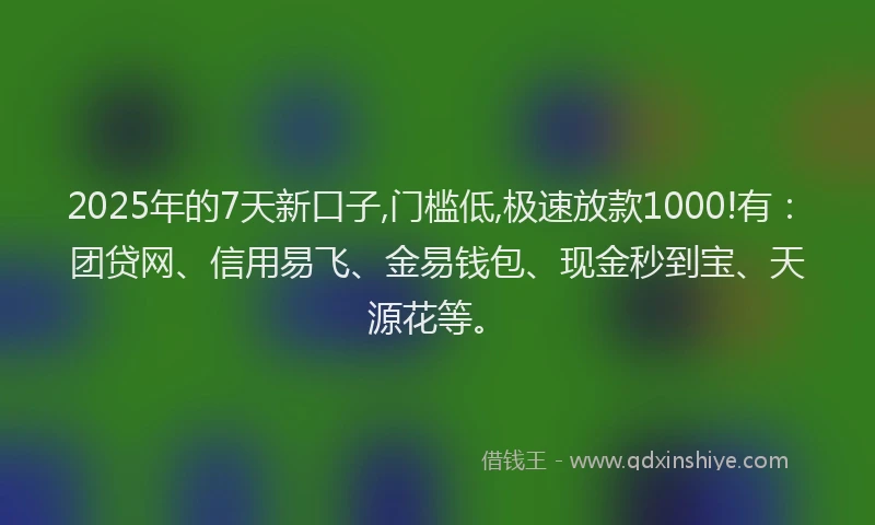 2025年的7天新口子,门槛低,极速放款1000!有：团贷网、信用易飞、金易钱包、现金秒到宝、天源花等。