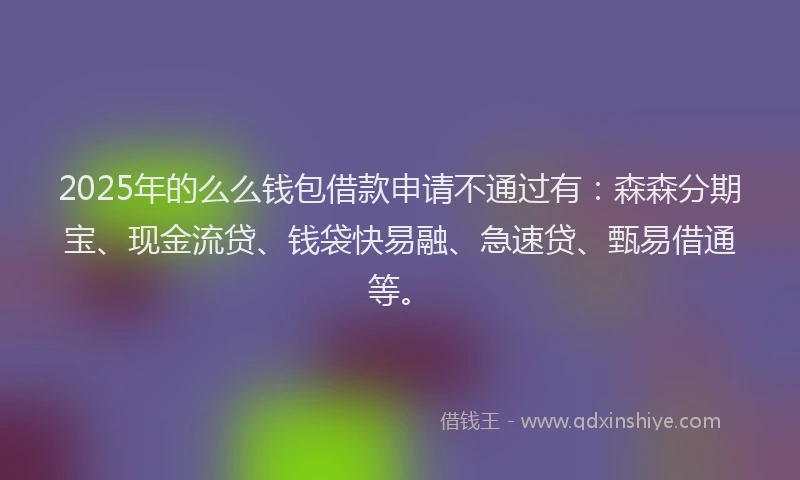 2025年的么么钱包借款申请不通过有：森森分期宝、现金流贷、钱袋快易融、急速贷、甄易借通等。
