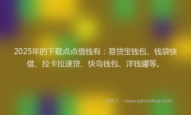 2025年的下载点点借钱有：易贷宝钱包、钱袋快借、拉卡拉速贷、快鸟钱包、洋钱罐等。