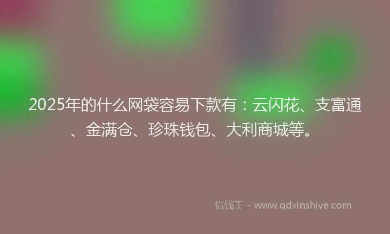2025年的什么网袋容易下款有：云闪花、支富通、金满仓、珍珠钱包、大利商城等。