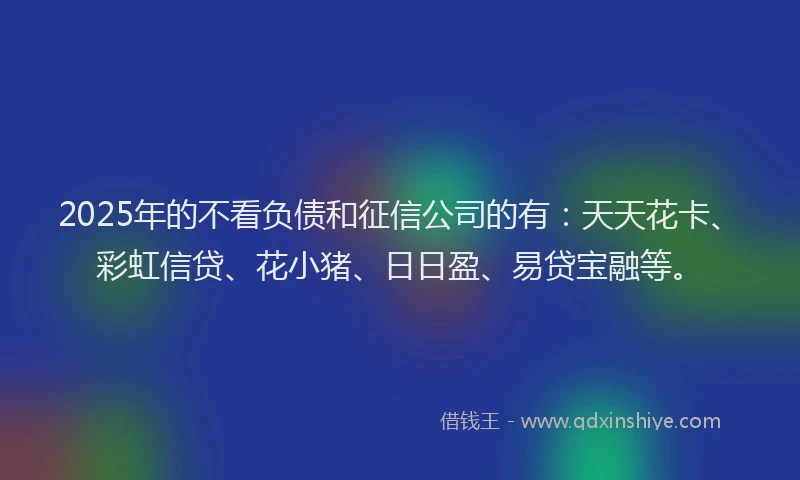 2025年的不看负债和征信公司的有：天天花卡、彩虹信贷、花小猪、日日盈、易贷宝融等。