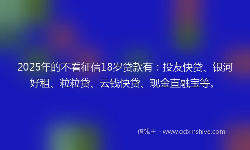 2025年的不看征信18岁贷款有：投友快贷、银河好租、粒粒贷、云钱快贷、现金直融宝等。