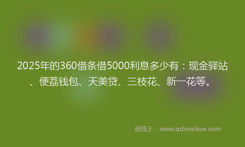 2025年的360借条借5000利息多少有：现金驿站、便荔钱包、天美贷、三枝花、新一花等。
