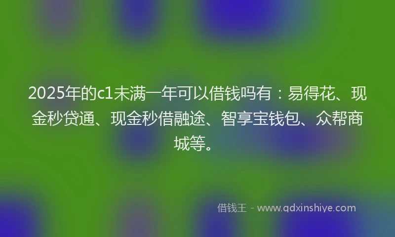 2025年的c1未满一年可以借钱吗有：易得花、现金秒贷通、现金秒借融途、智享宝钱包、众帮商城等。