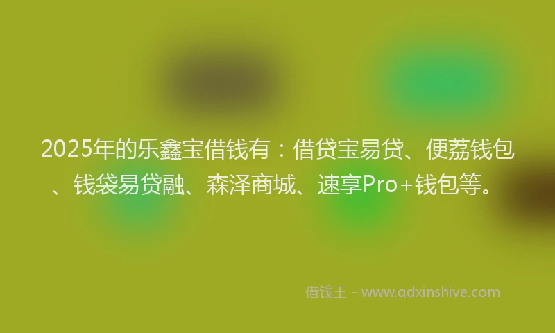 2025年的乐鑫宝借钱有：借贷宝易贷、便荔钱包、钱袋易贷融、森泽商城、速享Pro+钱包等。