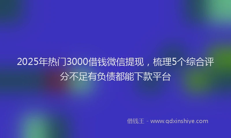 2025年热门3000借钱微信提现，梳理5个综合评分不足有负债都能下款平台
