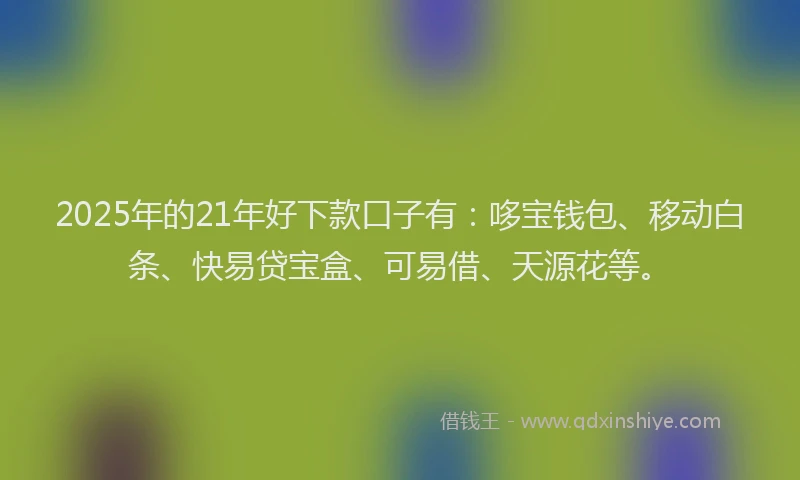 2025年的21年好下款口子有：哆宝钱包、移动白条、快易贷宝盒、可易借、天源花等。