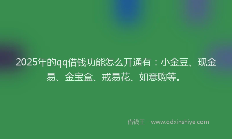 2025年的qq借钱功能怎么开通有：小金豆、现金易、金宝盒、戒易花、如意购等。