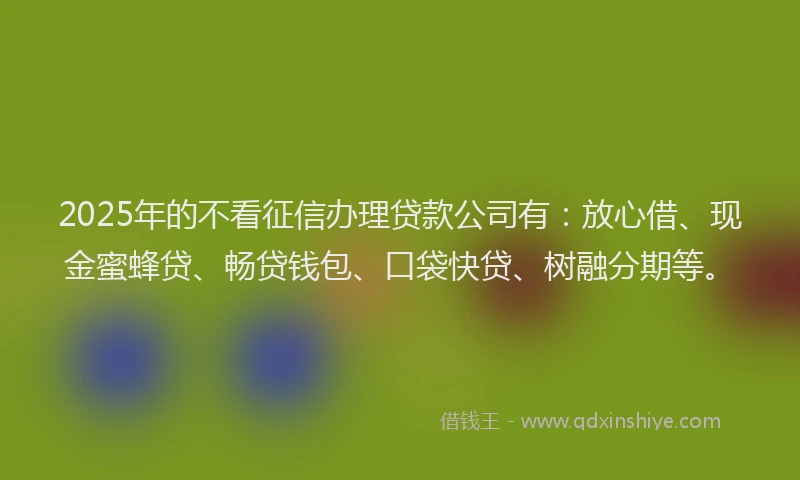 2025年的不看征信办理贷款公司有：放心借、现金蜜蜂贷、畅贷钱包、口袋快贷、树融分期等。