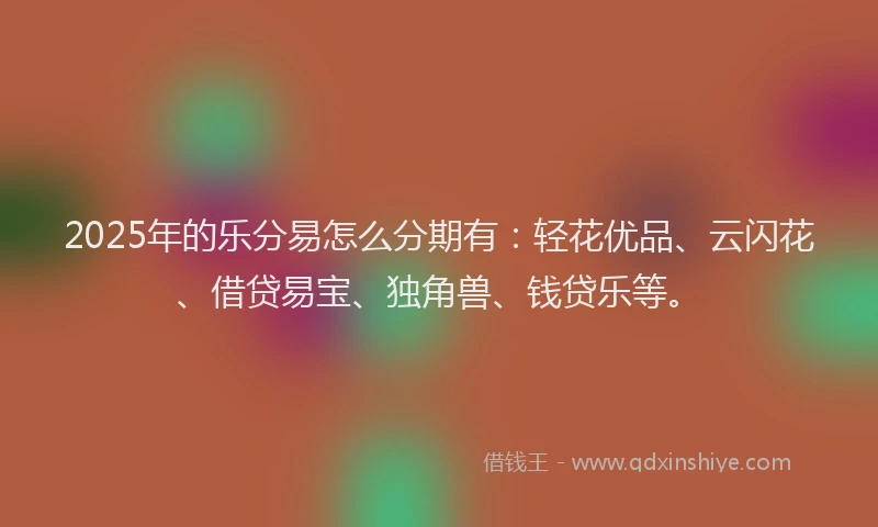 2025年的乐分易怎么分期有：轻花优品、云闪花、借贷易宝、独角兽、钱贷乐等。