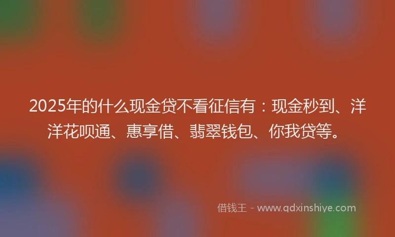 2025年的什么现金贷不看征信有：现金秒到、洋洋花呗通、惠享借、翡翠钱包、你我贷等。