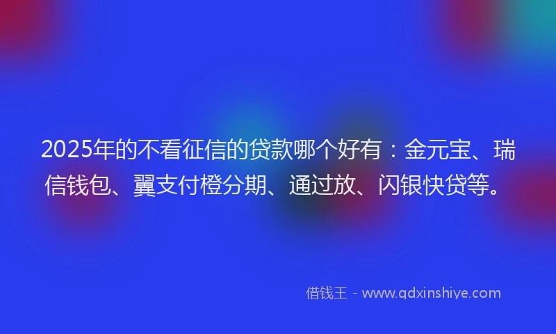 2025年的不看征信的贷款哪个好有：金元宝、瑞信钱包、翼支付橙分期、通过放、闪银快贷等。
