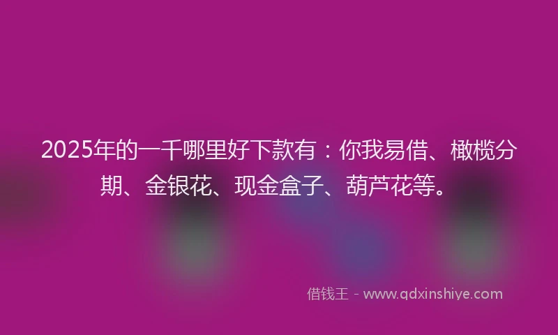 2025年的一千哪里好下款有：你我易借、橄榄分期、金银花、现金盒子、葫芦花等。