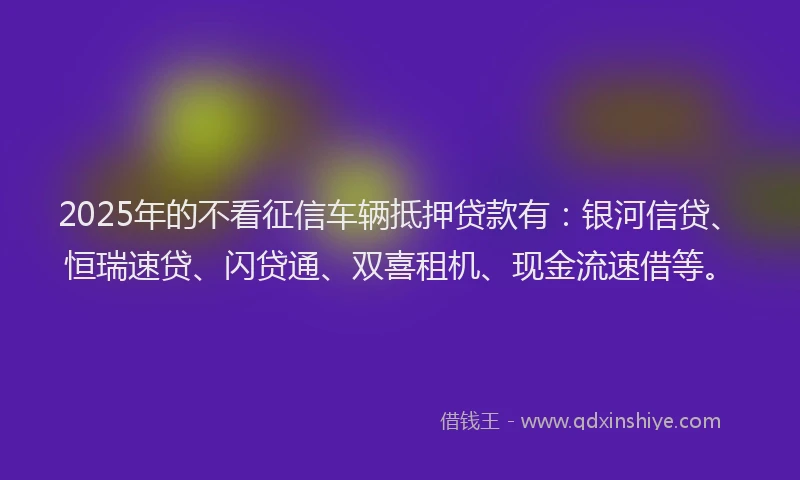 2025年的不看征信车辆抵押贷款有：银河信贷、恒瑞速贷、闪贷通、双喜租机、现金流速借等。