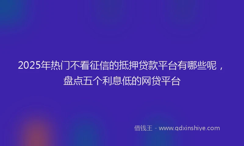 2025年热门不看征信的抵押贷款平台有哪些呢，盘点五个利息低的网贷平台
