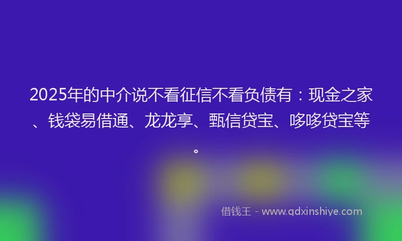 2025年的中介说不看征信不看负债有：现金之家、钱袋易借通、龙龙享、甄信贷宝、哆哆贷宝等。