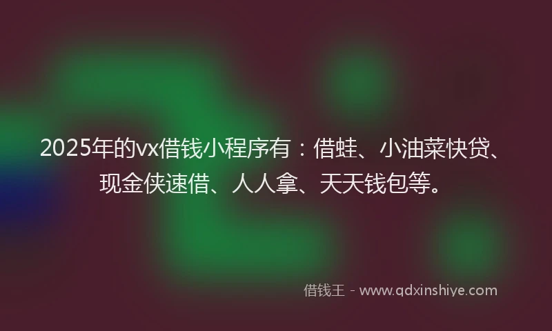 2025年的vx借钱小程序有：借蛙、小油菜快贷、现金侠速借、人人拿、天天钱包等。