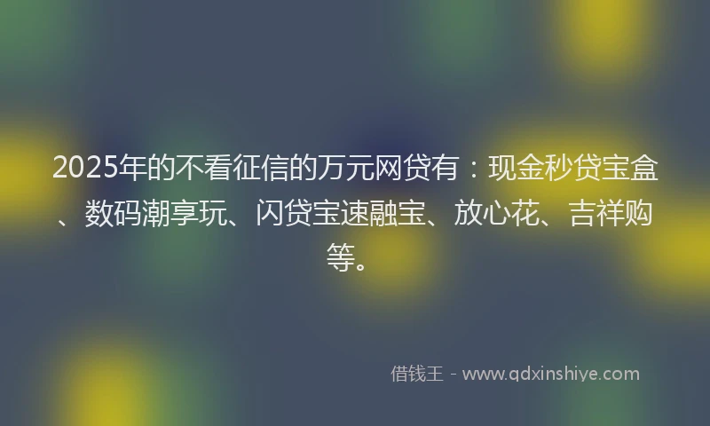 2025年的不看征信的万元网贷有：现金秒贷宝盒、数码潮享玩、闪贷宝速融宝、放心花、吉祥购等。