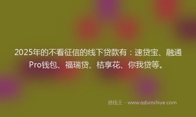 2025年的不看征信的线下贷款有：速贷宝、融通Pro钱包、福瑞贷、桔享花、你我贷等。