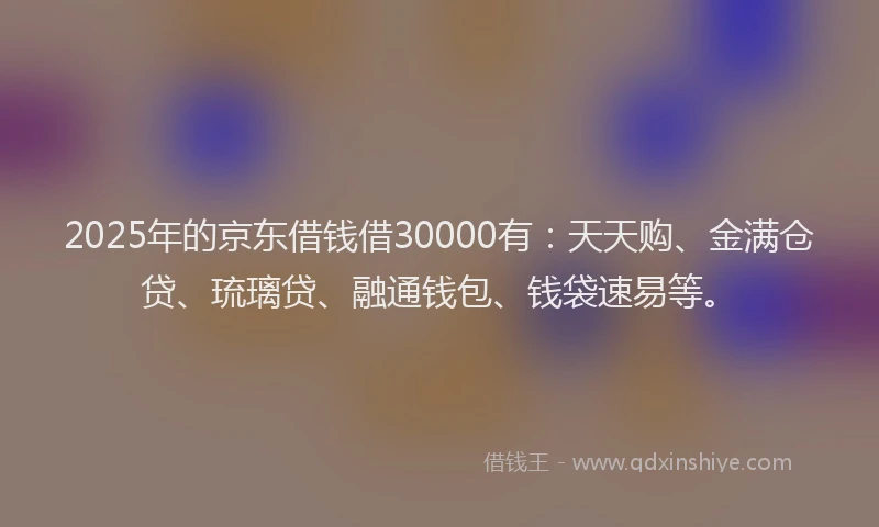 2025年的京东借钱借30000有：天天购、金满仓贷、琉璃贷、融通钱包、钱袋速易等。